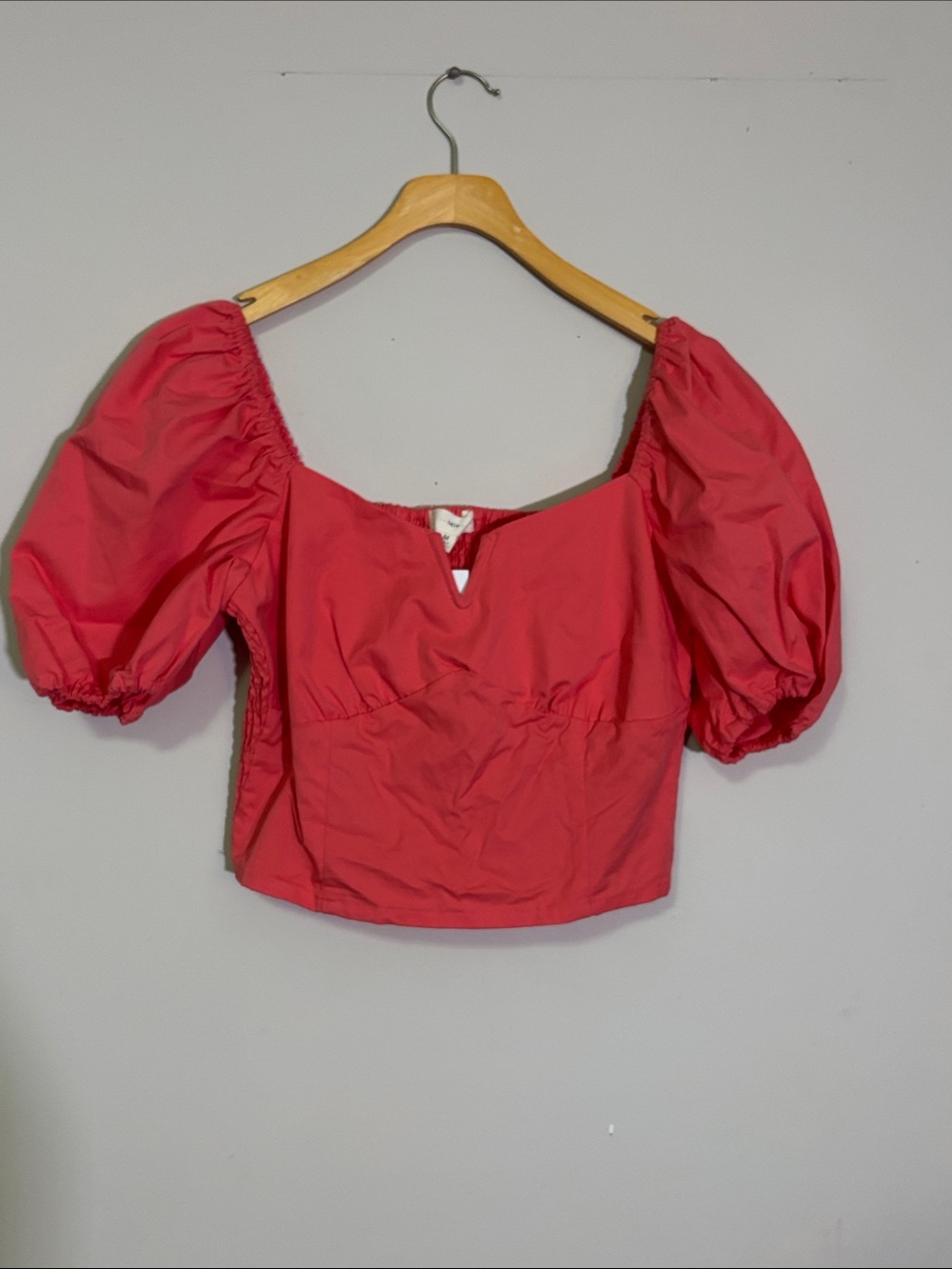 Francesca's Collections Coral Puff Sleeve Square Neck Top smocked